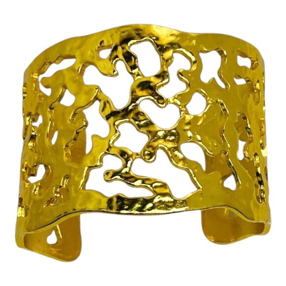 Karine Sultan 24k-GP Hammered Wide Cuff Adjustable Bracelet with Cutout Design - Picture 8 of 8
